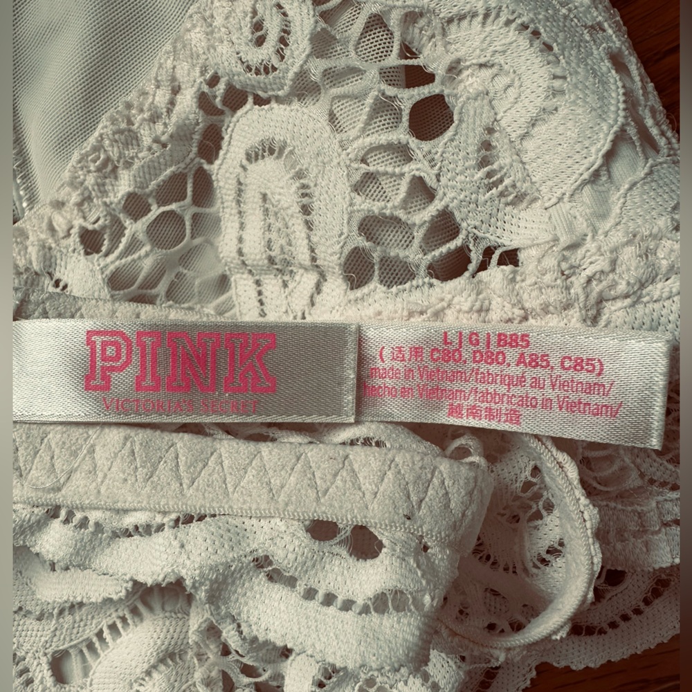 Victoria’s  Secret PINK White Lace Halter Bralette Size L EUC - Picture 6 of 11